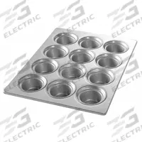 CHICAGO METALLIC Large Crown Muffin Pan: Aluminized Steel, 12 Slots, 13 1/2 in Overall Wd, Silver (MPN 43025). Key specifications — Pan Style: Muffin Pan; Brand: CHICAGO METALLIC; Color: Silver; Material: Aluminized Steel; NSF Certified: No; Number of Slots: 12.