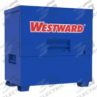 WESTWARD Job Site Piano Box: 48 1/2 in W x 33 7/8 in D x 49 7/16 in H, 47.8 cu ft, Recessed Padlock (MPN 857DZ4). Key specifications — attr1116233: Blue; attr1116253: WESTWARD; attr1222022: Recessed Padlock - Lock not included.