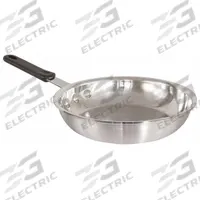 CRESTWARE Fry Pan: 10 1/2 in Top Dia, Aluminum, Natural, Aluminum, NSF Certified, Polished, Gray (MPN FRY10H). Key specifications — Brand: CRESTWARE; Handle Color: Gray; NSF Certified: Yes; Product Type: Fry Pan; Body Color: Natural; Handle Material: Aluminum; Body Material: Aluminum; Handle Type: Riveted.