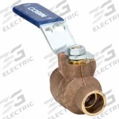 NIBCO Manual Two-Way Ball Valve: 1/2 in, Bronze, Straight, Sweat x Sweat, Full Port, Two-Piece, Blue (MPN S58570-1/2). Key specifications — Brand: NIBCO; Handle: Lever.