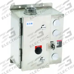 EATON NEMA Magnetic Motor Starter: Non-Reversing, 3 Poles, NEMA Size 0, 18 A, 240V AC Coil (MPN ECN0504BAA-R63/C). Key specifications — attr211388: EATON; attr951451: 1NO/1NC; attr951453: 220/240V AC; attr951489: Three; attr984425: 1NO/1NC; attr984429: Pilot Light; attr997361: None (Not Applicable to Electronic Overloads).