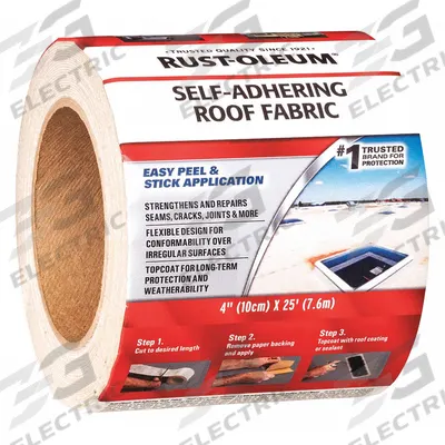 RUST-OLEUM Roof Repair Tape: 4 in W, 25 ft L, White, For Aluminum/Concrete/Metal - Roof Tapes