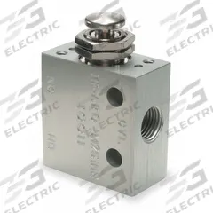 ARO Manual Air Control Valve: MaxAir, Three-Way / Two-Position, Button, Gray, 7 scfm Flow Rate - Max (MPN M251HS). Key specifications — attr1092903: Gray; attr1086905: Spring Return; attr1086907: MaxAir; attr1086914: Normally Open/Normally Closed; attr1086904: Manual Air Control Valve; attr1086871: M251HS.