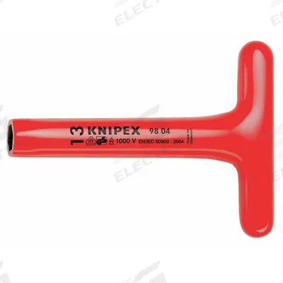 KNIPEX Hollow Round Shank Nut Driver: T-Handle, Metric, Without Magnetized Tip - Insulated Nut Drivers