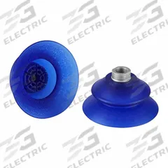 SCHMALZ Vacuum Pad Assembly: Bellows, 1.5 Folds, G3/8 in, 109 mm Pad Dia, Elastodur ED, Blue, 85 A (MPN 10.01.42.00003). Key specifications — attr1019101: 10.01.42.00003; attr1019103: SCHMALZ; attr1019107: 85 A.