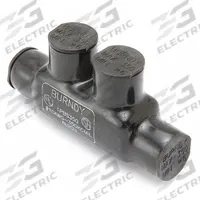 BURNDY Multitap Connector: 2 Port, In-Line Entry, 10 AWG – 350 kcmil Wire Size, Black (MPN 1PBS350). Key specifications — Body Material: Aluminum; Brand: BURNDY.