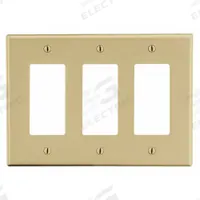 HUBBELL Wall Plate: Decorator-Rocker, 3 Gang, Ivory, Std Size (MPN P263I). Key specifications — Brand: HUBBELL; Material: Polycarbonate.