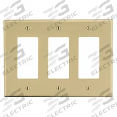 HUBBELL Wall Plate: Decorator-Rocker, 3 Gang, Ivory, Std Size (MPN P263I). Key specifications — Brand: HUBBELL; Material: Polycarbonate.