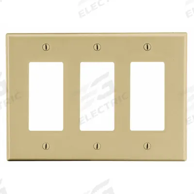 HUBBELL Wall Plate: Decorator-Rocker, 3 Gang, Ivory - General Purpose Wall Plates