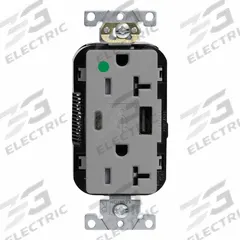 USB Receptacle: Duplex, 5-20R, Gray, 125V AC, 20 A (MPN M58AC-HGG). Key specifications — Brand: LEVITON.