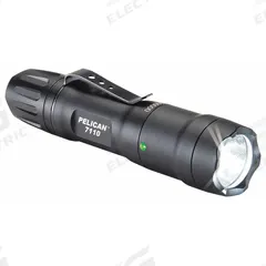 PELICAN Flashlight: 445 lm, 1 hr Run Time at Max. Brightness, 93 m Max Beam, 4 Light Outputs, Black (MPN 7110). Key specifications — Brand: PELICAN; Switch Location: Tail; Battery Requirements - Broad: Includes 1 AA.