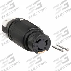 BRYANT Locking Connector: Non-NEMA, Black/White, 250V DC/600V AC, 50 A Current Rating, 3 Poles (MPN 3764). Key specifications — Brand: BRYANT.