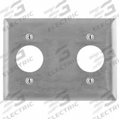 HUBBELL Wall Plate: Duplex Outlet, 3 Gang, Silver, Std Size (MPN HBL23909HG). Key specifications — Brand: HUBBELL; Material: Stainless Steel.