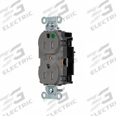 HUBBELL Receptacle: Hospital Grade, Duplex, 5-15R, Gray, 125V AC, 15 A, 2 Pole / 3 Wire (MPN 8200STGYTR)