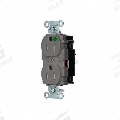 HUBBELL Receptacle: Hospital Grade, Duplex, 5-15R, Gray, 125V AC, 15 A - General Purpose Receptacles