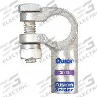 FUSION Battery Terminal: Left Elbow, Solder, 3/0 ga, Purple Color, Positive, Copper/Tin (MPN 426330-525-001P). Key specifications — Contact Material: Copper; Alignment: Left Elbow; Color Code: Purple; Connection Type: Solder; Gauge: 3/0 ga; Polarity: Positive; Brand: FUSION.