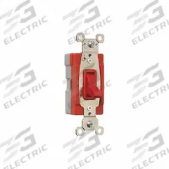 PASS & SEYMOUR Wall Switch: Toggle Switch, Single Pole, Maintained, Red, 120/277V AC, 20 A (MPN PT20AC1RED). Key specifications — Brand: PASS & SEYMOUR; Illuminated: No; Voltage Rating: 120/277V AC.
