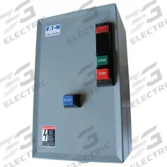 EATON IEC Magnetic Motor Starter: Non-Reversing, 3 Poles, Electronic Protection, 9 A, 480V AC (MPN ECX09C1CCA-R63/C). Key specifications — Brand: EATON; Pilot Lights Included: Red "RUN" Pilot Light; Auxiliary Contacts Included: 1NO/1NC.