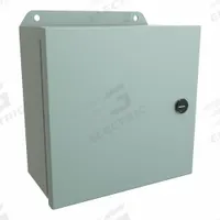 HAMMOND Electrical Enclosure: Steel, 8 in x 8 in x 4 in, NEMA 12/13/3R/4, w/Panel, Solid Cover (MPN EJ884). Key specifications — Closure Method: Latches; Brand: HAMMOND; Knockouts: Not Included.