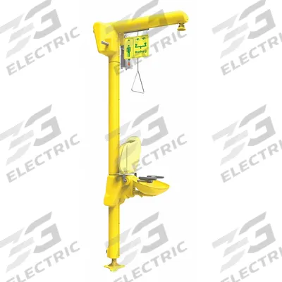 BRADLEY Shower with Eyewash: Floor Mnt, Covered, Plastic Bowl, Galvanized Steel Pipe - Freeze-Resistant Heat-Trace Floor-Mount Showers with Eyewash