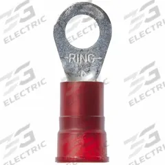 3M Ring Terminal: Red, Nylon Insulation, 1/4 in Stud Size, 8 AWG to 8 AWG Wire Sizes, 1,000 V (MPN MN8-14R/SX). Key specifications — attr1308027: 3M.
