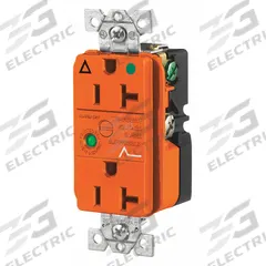 BRYANT Receptacle: Hospital Grade, Duplex, 5-20R, Orange, 125V AC, 20 A, 2 Pole / 3 Wire (MPN SP83IGOA)