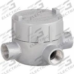 Conduit Outlet Body: Aluminum, GE, 3/4 in Trade Size, X Body, 19 cu in Body Capacity (MPN GECXT-2). Key specifications — Series: For Standard Body; Compatible Conduit Trade Size: 3/4 in; Thread Gender: Female; Hub Style: Threaded; Cover Included: Yes; Body Style: X; Connection Type: Threaded; Back Type: Flat.