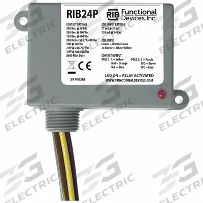 RIB Enclosed Pre-Wired Relay: 20 A Rating, DPDT - General Purpose Power Relays