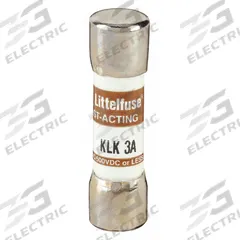 LITTELFUSE Fuse: KLK Series, Midget, Fast-Acting, 3 A, 600 V AC, 500 V DC, 13/32 in x 1 1/2 in (MPN KLK003). Key specifications — attr1287209: KLK; attr211192: LITTELFUSE.