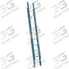 WERNER Extension Ladder: 20 ft Ladder Size, Fiberglass, 250 lb Load Capacity, 39 lb Wt, 2 Sections (MPN D6020-2). Key specifications — Color: Blue; Brand: WERNER; Included Features: Rope and Pulley; Removable Fly: Removable.