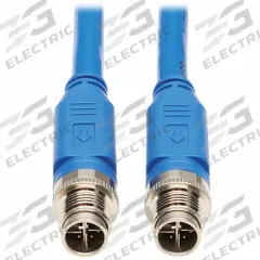 EATON TRIPP LITE Ethernet Cable: 32.8 ft Lg, X Coding, M12 Male Straight x M12 Male Straight, PoE++ (MPN NM12-6A1-10M-BL). Key specifications — Brand: EATON TRIPP LITE; Cable Jacket Color: Blue; End 1 Coding: X; End 2 Coding: X; IP Rating: IP68; Performance Category: Cat6a; Power over Ethernet (PoE): PoE++.