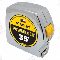 STANLEY Tape Measure: Nonmagnetic Single Hook Tip, 35 ft, Chromed Plastic, Silver (MPN 33-835). Key specifications — attr935324: STANLEY; attr942259: Silver; attr935328: 1/16 in; attr935329: Inches; attr935337: SAE; attr936607: Manual Lock; attr972446: Inch; attr979969: Nonmagnetic Single Hook.