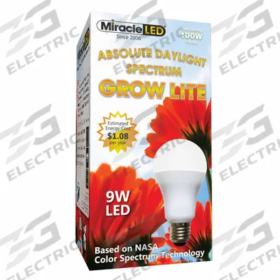 MIRACLE LED Grow Bulb: LED, A19, 120V, Full/Broad - Plant Growth Bulbs