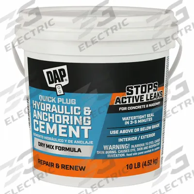 DAP Hydraulic Cement: Quick Plug, Cement, 10 lb Container Size, Pail