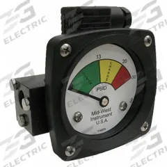 MIDWEST INSTRUMENT 3-Color Differential Pressure Indicator: 1,000 psig Max. Static Pressure, 522 (MPN 522A-030-LE). Key specifications — Brand: MIDWEST INSTRUMENT; Accuracy: ±5% of Full Scale; Sensor Material: Buna-N; Housing Material: Aluminum; Transition Points: 0 psid to 13 psid (Green) / 13 psid to 20 psid (Yellow) / 20 psid to 30 psid (Red).