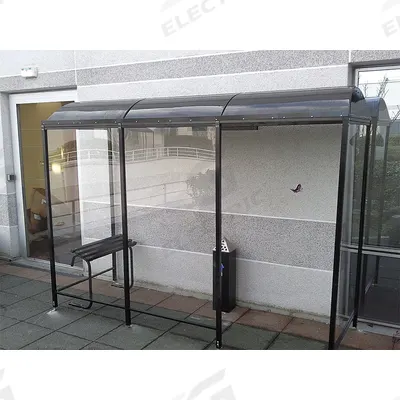 NO BUTTS BIN CO. Smoking Shelter: Unassembled, 3 Sides, 124 in x 42 in x 95 in, Aluminum - 3-Wall Back-To-Wall Unassembled Bus & Smoking Shelters