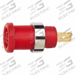 POMONA Panel Mount Banana Jack: CAT III 1000V, 1 3/8 in Lg, 36 A Max Current Measurement (MPN 72913-2). Key specifications — Manufacturer Part Number: 72913-2; Body Material: Brass; Brand: POMONA; Color: Red.