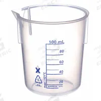 APPROVED VENDOR Beaker: Low Form, Polypropylene, 100 mL, 70.3 mm Outside Dia, 73 mm Overall Ht (MPN 6FAE4). Key specifications — Body Color: White; Brand: APPROVED VENDOR; Product Type: Beaker; Includes Graduations: Yes; Beaker Type: Low Form.