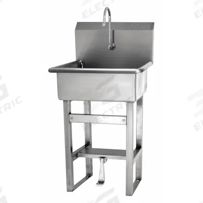 SANI-LAV Hand Sink: 46 1/2 in Overall Ht, 20 in Bowl Lg, 9 in Bowl Dp, 0.5 gpm Flow Rate - One-Station Freestanding Hand Sinks with Faucets