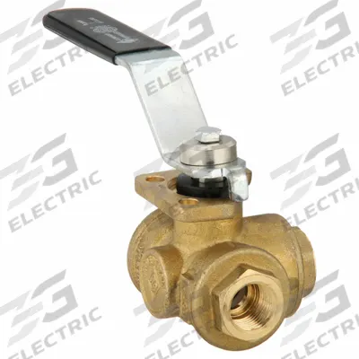 BONOMI Manual Three-Way Ball Valve: 3/8 in, Brass, L Flow, FNPT x FNPT x FNPT - L-Port Brass Ball Valves