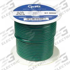 GROTE Automotive Cable: GXL, 100 ft, 1 Conductor, 16 AWG, Green, 60 V Volt (MPN 87-8206). Key specifications — Brand: GROTE.