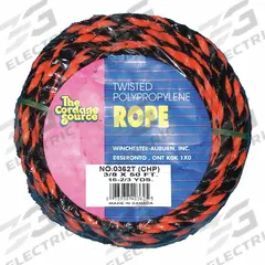 APPROVED VENDOR General Purpose Utility Rope: Twisted, 3/8 in Dia, 430 lb Working Load Limit, Black (MPN 362T-WA). Key specifications — Brand: APPROVED VENDOR; Rope Type: Dynamic.