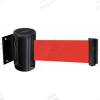 TENSABARRIER Retractable Belt Barrier: Fixed Mounting Plate, 12 ft Belt Lg, Pattern, Red, No Legend (MPN 896-STD-33-MAX-NO-R5X-C). Key specifications — Frame Color: Black; Brand: TENSABARRIER; Belt Color: Red.