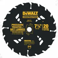 DEWALT Circular Saw Blade: 7 1/4 in Blade Dia., 20 Teeth, 0.07 in Cut Wd, 5/8 in Arbor Size, Ripping (MPN DW3174). Key specifications — attr1116119: DEWALT; attr1145631: Nail-Embedded Wood.