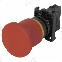 EATON Emergency Stop Push Button: Non-Illuminated, Mushroom Head Profile, Non-Metallic, 22 mm, 1NC (MPN M22-PVT-K01). Key specifications — Brand: EATON; Action: Maintained; Series: M22; Push Button Material Type: Non-Metallic.