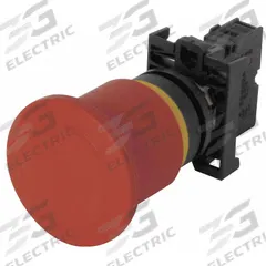 EATON Emergency Stop Push Button: Non-Illuminated, Mushroom Head Profile, Non-Metallic, 22 mm, 1NC (MPN M22-PVT-K01). Key specifications — Brand: EATON; Action: Maintained; Series: M22; Push Button Material Type: Non-Metallic.