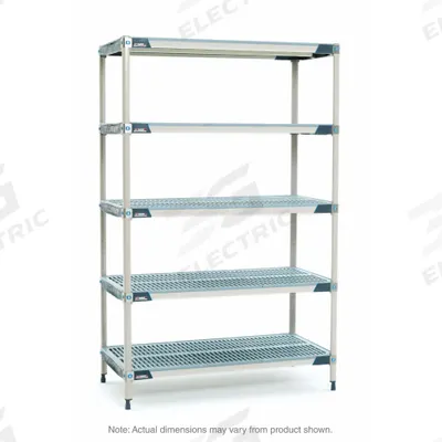 METRO Plastic Industrial Shelving: 24 in x 72 in, 74 in Overall Ht, 5 Shelves - Harsh-Environment Antimicrobial Stationary Plastic Shelving