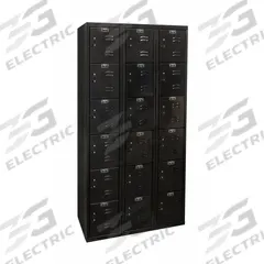 HALLOWELL Box Locker: 36 in x 18 in x 72 in, 6 Tiers, 3 Units Wide, Louvered, Padlock Hasp, Black (MPN U3282-6A-ME). Key specifications — Locker Color: Black; Door Type: Louvered; Includes Number Plates: Yes; Brand: HALLOWELL; Assembled: Assembled; Color Family: Black.