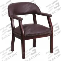 FLASH FURNITURE Captain's Chair: Red, Mahogany, 0 Casters/Glides, 24 in Overall Wd, 19 in Seat Wd (MPN B-Z105-LF19-LEA-GG). Key specifications — Brand: FLASH FURNITURE; Back Material: Faux Leather; Seat Material: Faux Leather; Chair Material: Faux Leather.