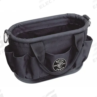 KLEIN TOOLS Tool Tote: 15 1/2 in W x 7 1/2 in D x 10 in H, Black, Polyester, 7 Pockets - Polyester Tool Totes